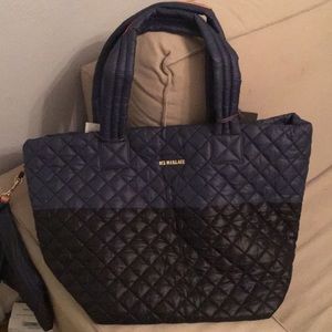 MZ Wallace blue and black quilted tote bag